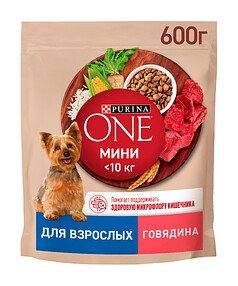 Корм для собак мелких пород старше года, с выс. содерж. говядины и рисом (600г)