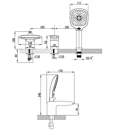 Смеситель STATUS LM4445C (врезной для ванны, на 3-и отверстия) 438x503 в Материке - Вариант 2