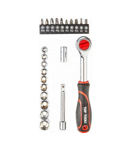 Набор ключей торцевых с трещоткой TOP TOOLS 38D505 1/4" 23пр. 438x503 в Материке