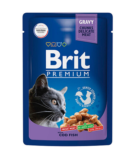 Корм для кошек Brit Premium треска, соус (85г) 438x503 в Материке