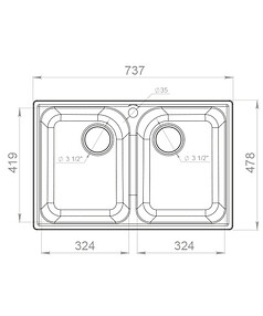 Мойка QUARZ GF-Z 15 (ЕСО-15), 2 чаши 740х480мм бежевый (без сифона)