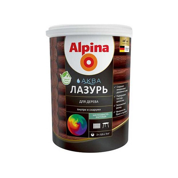 Лазурь ALPINA АКВА для дерева Тик 0,9л