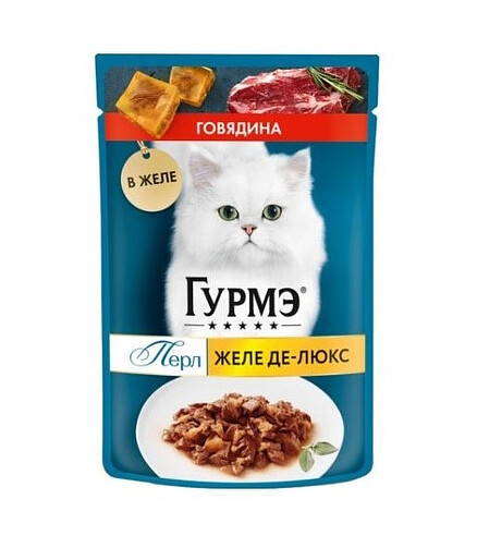 Корм для кошек Gourmet Perle Желе де-Люкс, говядина, желе (75г) 438x503 в Материке