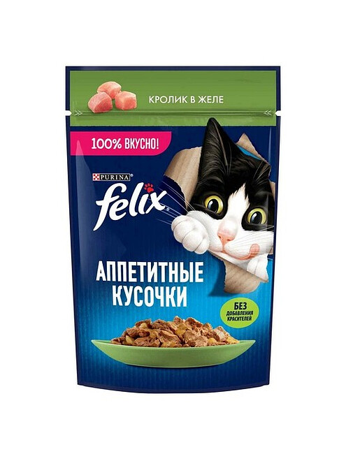 Корм для кошек FELIX кролик, кусочки в желе (75г) 495x660 в Материке