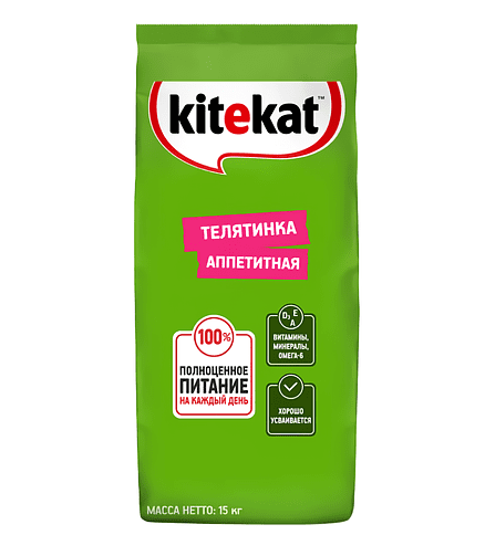 Корм для кошек KITEKAT Аппетитная Телятинка (15кг) 438x503 в Материке
