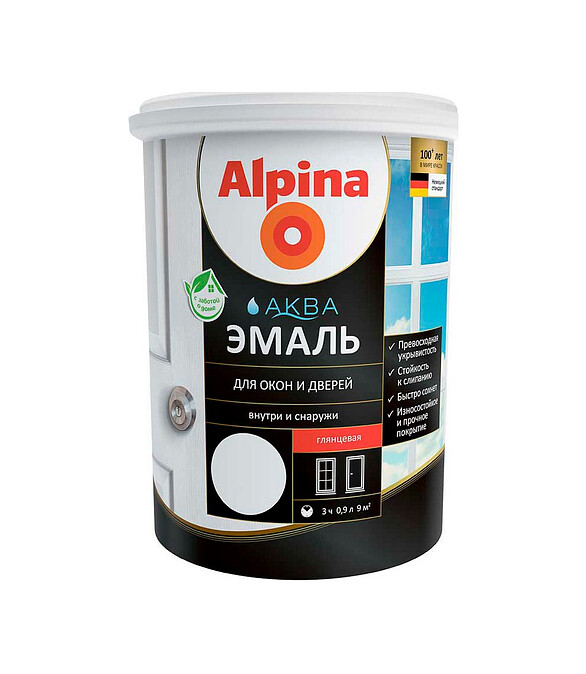 Эмаль Alpina АКВА для окон и дверей глянцевая, 0,9л 586x674 Эмаль Alpina АКВА для окон и дверей глянцевая, 0,9л 586x674 в Материке