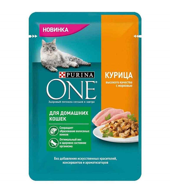 Корм для кошек Purina ONE для домашних, курица, морковь (75г) 586x674 Корм для кошек Purina ONE для домашних, курица, морковь (75г) 586x674 в Материке