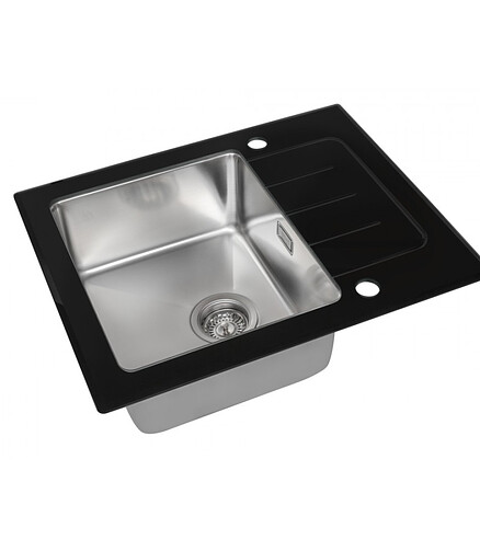 Мойка врезная ZORG GS 6250 black, 620х500мм черное стекло нерж. 1,0мм с выпуском 438x503 в Материке - Вариант 2
