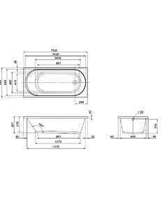 Ванна акриловая прямоугольная X-JOY NEW 150х70см без каркаса, W94A-150-070W-A1 238x286 в Материке - Вариант 2