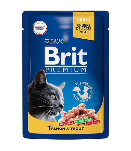 Корм для кошек Brit Premium лосось, форель, соус (85г) 438x503 в Материке
