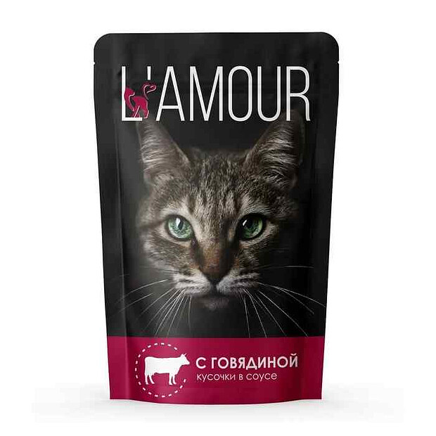 Корм для кошек ТМ L"AMOUR с говядиной в соусе, пауч (75г)