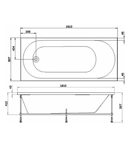 Ванна акриловая прямоугольная X-JOY NEW 180х80см без каркаса, W94A-180-080W-A 438x503 в Материке - Вариант 2