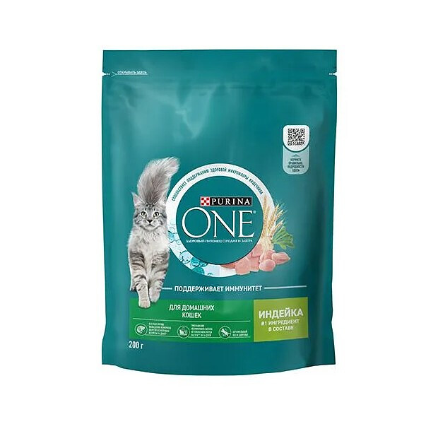 Корм для кошек Purina ONE для домашних, цельные злаки, индейка (0,2кг) 620x620 в Материке