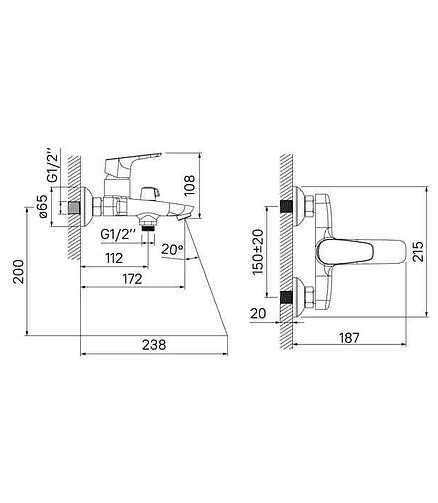 Смеситель ZODIAC ZODSB02i02 (для ванны, короткий излив) 438x503 в Материке - Вариант 2