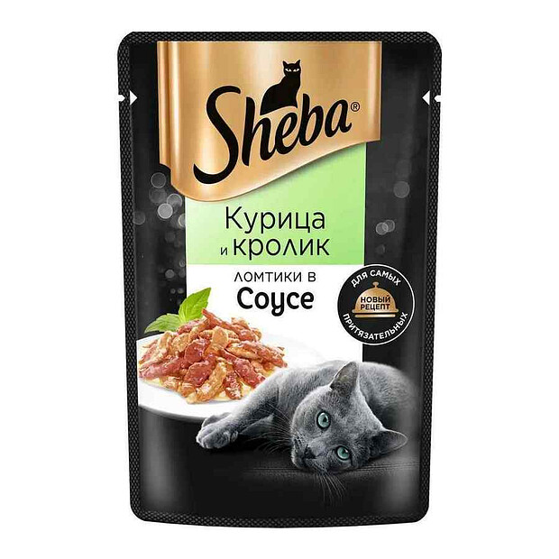 Корм для взрослых кошек SHEBA с курицей и кроликом, Ломтики в соусе (75г) 620x620 в Материке