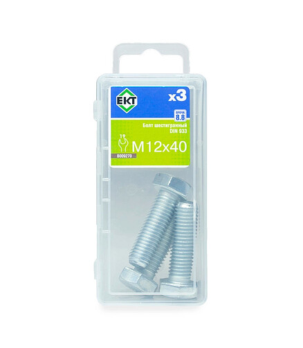 Болт 6-гранный 12х 40, цинк, прочн. 8.8 DIN 933 (уп=3шт) 438x503 в Материке