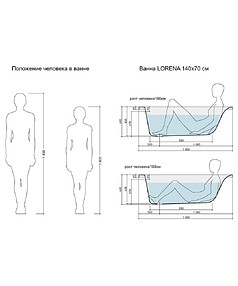 Ванна акриловая прямоугольная LORENA 140x70см без ножек