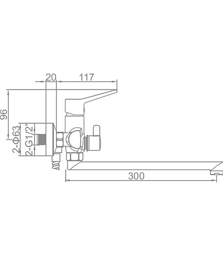 Смеситель L2269 (для ванны, длинный излив) 438x503 в Материке - Вариант 2