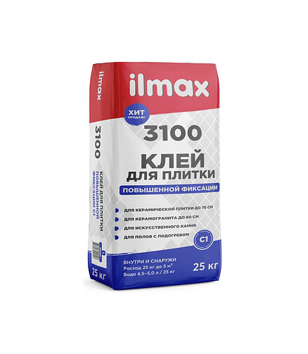 Клей ILMAX 3100 повышенной фиксации для плитки, 25кг 438x503 в Материке