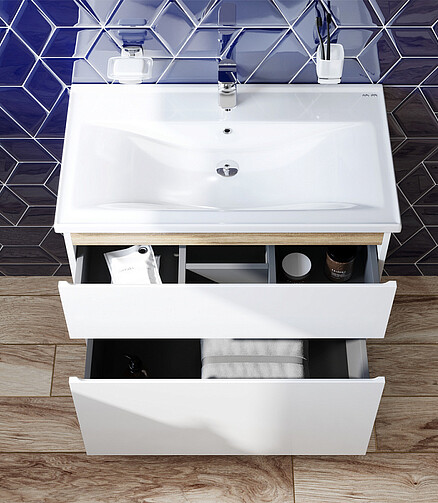 Тумба X-JOY M85AFSX1002WG 100см напольная белый глянец/светлое дерево 438x503 в Материке - Вариант 3