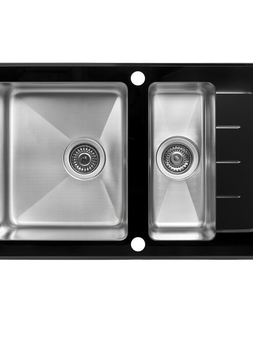 Мойка ZORG GS 7850-2 black 1,5 чаши 780х500мм черное стекло нерж 1,0мм с выпуск. 495x660 Мойка ZORG GS 7850-2 black 1,5 чаши 780х500мм черное стекло нерж 1,0мм с выпуск. 495x660 в Материке
