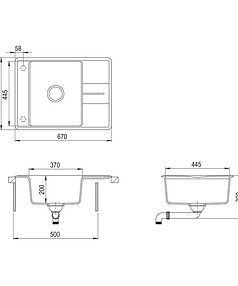 Мойка BELLA SQB102-601AW 670x500мм гранит-черный металлик с вып.полуавтомат