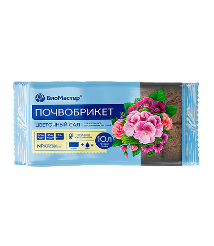 Почвобрикет БиоМастер Цветочный сад (10л) 438x503 в Материке