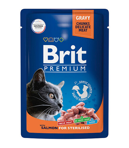 Корм для кошек Brit Premium Sterilised лосось, соус (85г) 438x503 в Материке