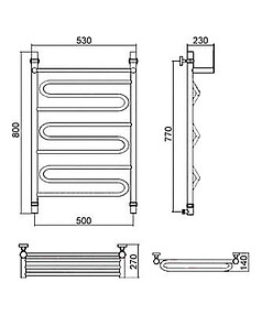 Полотенцесушитель CURVE ЛZ ВП 80х50см нар.резьба с полкой