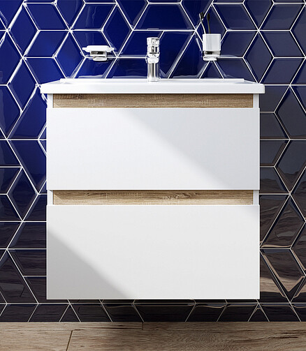 Тумба X-JOY M85AFHX0652WG 65см подвесная белый глянец/светлое дерево 438x503 в Материке - Вариант 2