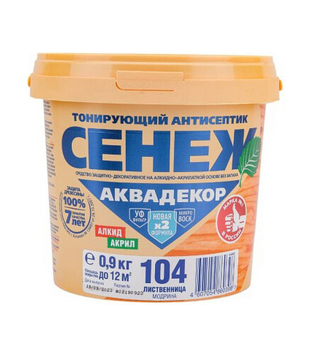 Антисептик Сенеж АКВАДЕКОР 104 лиственница, 0,9 кг 438x503 в Материке