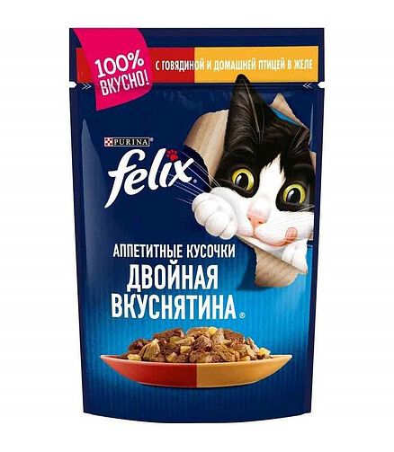 Корм для кошек FELIX Двойная вкуснятина, говядина/птица (75г) 438x503 в Материке