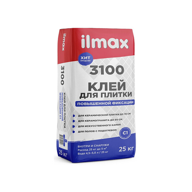 Клей ILMAX 3100 повышен.фиксации д/плитки 25кг 620x620 в Материке