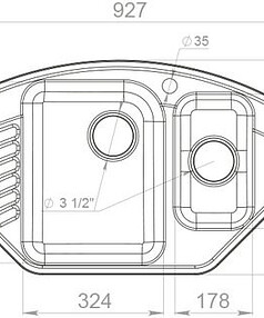 Мойка QUARZ GF-Z 14 (ЕСО-14) угловая 1,5 чаши, 930х500мм черный (без сифона)