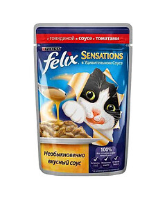 Корм для кошек FELIX SENSATIONS Sauce Surprise говядина, томат (75г)