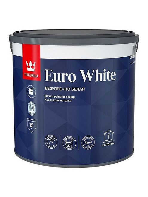 Краска Tikkurila EURO White для потолка белая гл/мат, 9л 495x660 Краска Tikkurila EURO White для потолка белая гл/мат, 9л 495x660 в Материке