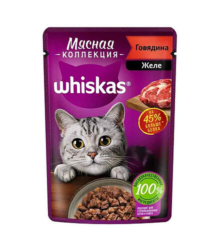 Корм для кошек WHISKAS Мясная коллекция, говядина, желе (75г) 438x503 в Материке