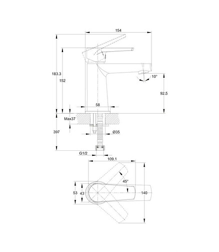 Смеситель MODUO 64094 (для умывальника) низкий 438x503 в Материке - Вариант 2