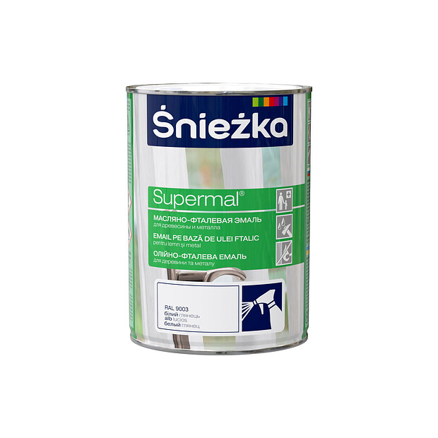 Эмаль SNIEZKA Supermal МФ RAL9003 белая глянцевая 0,8л 620x620 в Материке