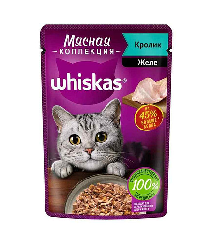 Корм для кошек WHISKAS Мясная коллекция, кролик, желе (75г) 438x503 в Материке