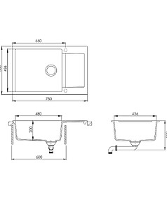 Мойка TESA PLUS SQT105-601AW 780х500мм гранит-черный металлик с вып.полуавтомат