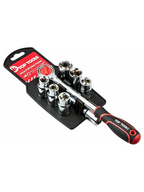Набор ключей торцевых с трещоткой TOP TOOLS 38D143 1/2" 8шт/уп. 495x660 Набор ключей торцевых с трещоткой TOP TOOLS 38D143 1/2" 8шт/уп. 495x660 в Материке