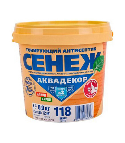 Антисептик Сенеж АКВАДЕКОР 118 венге, 0,9 кг 438x503 в Материке
