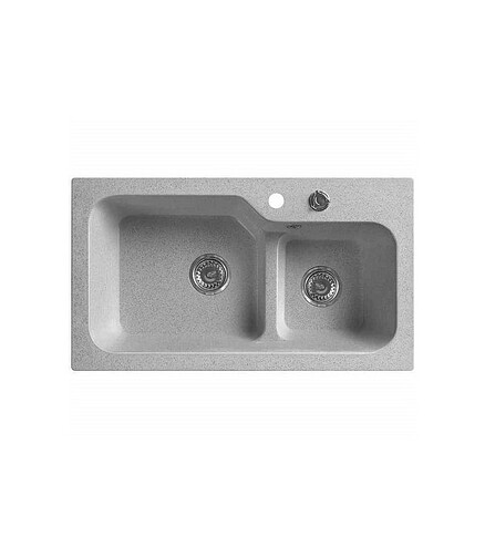 Мойка SG-REC-DUO-8045 800х452мм 1,5 чаши иск.мрамор-ОЛОВО СВ.СЕР.RS лев. с сифон 438x503 в Материке