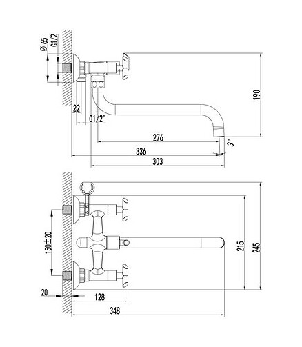 Смеситель PRACTICA LM7551C (для ванны, длинный излив) 438x503 в Материке - Вариант 2