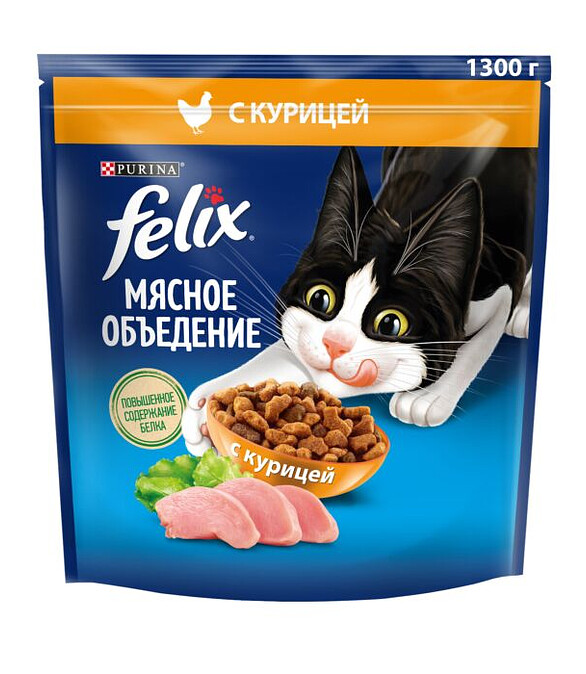 Корм для кошек FELIX Мясное объедение, курица (1,3кг) 586x674 в Материке