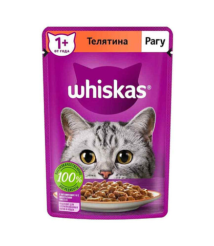 Корм для кошек WHISKAS телятина, рагу (75г) 438x503 в Материке