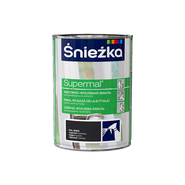 Эмаль SNIEZKA Supermal МФ RAL9005 черная глянцевая 0,8л