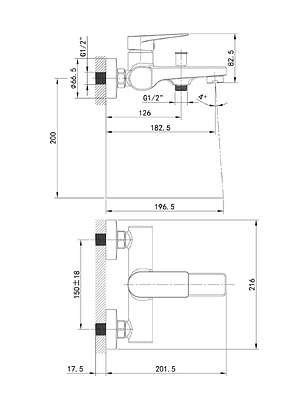 Смеситель BRIDGE BRDSB00i02WA (для ванны, короткий излив) без душ.комплекта 238x286 в Материке - Вариант 2