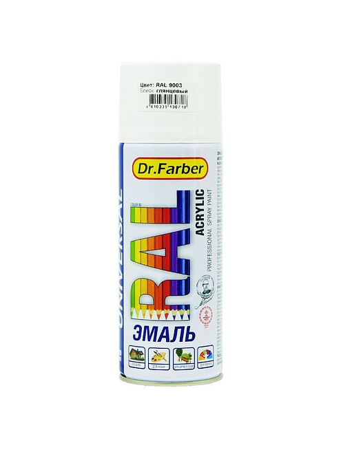 Эмаль Dr.Farber аэроз. акрил универс. RAL 9003 глянц., 520мл 495x660 Эмаль Dr.Farber аэроз. акрил универс. RAL 9003 глянц., 520мл 495x660 в Материке